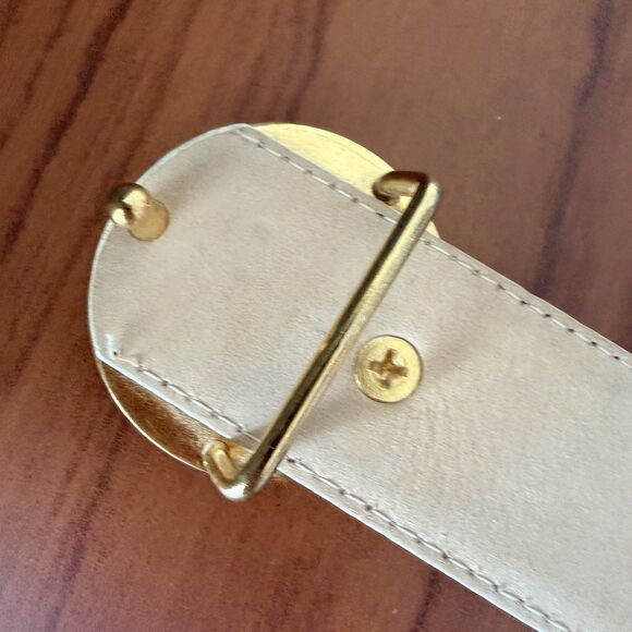 Vtg Carlisle White Snakeskin Textured Leather Belt Gold Buckle Sz M Statement main image 7